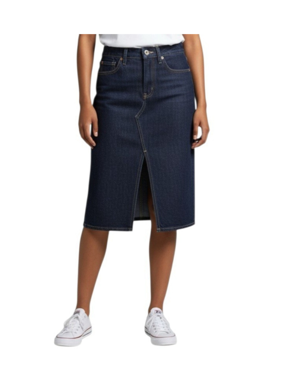 7 For All Mankind Roxy Women Blue Denim Front Slit Skirt Size 28 Waist Pre-owned